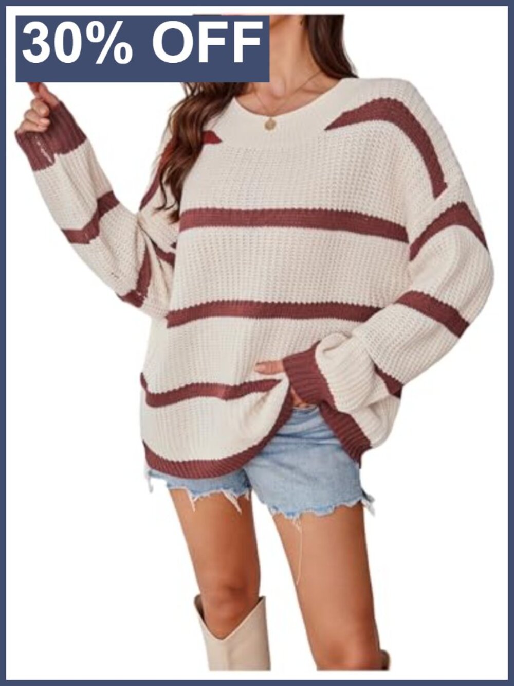 Off Shoulder Striped Knit Chunky Pullover Oversized Sweater